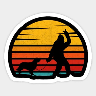 Vintage Retro Bigfoot Walking Golden Retriever Sticker